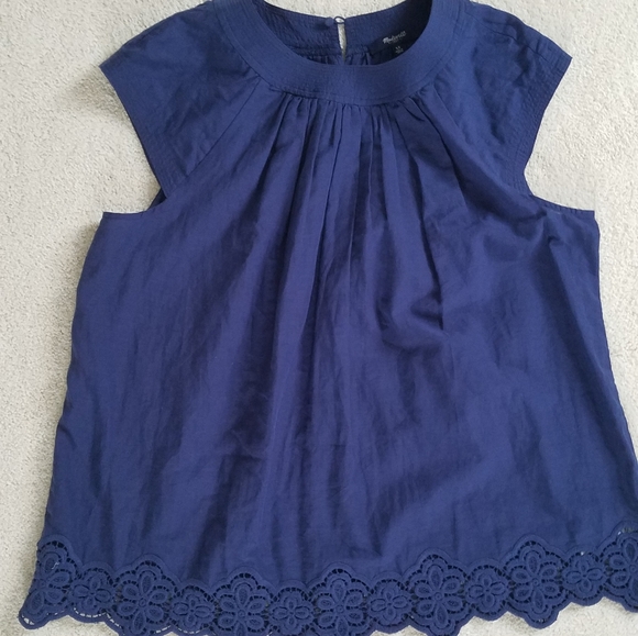 Madewell Tops - Madewell Navy Blue Cotton Shirt w/lace trim SzXS